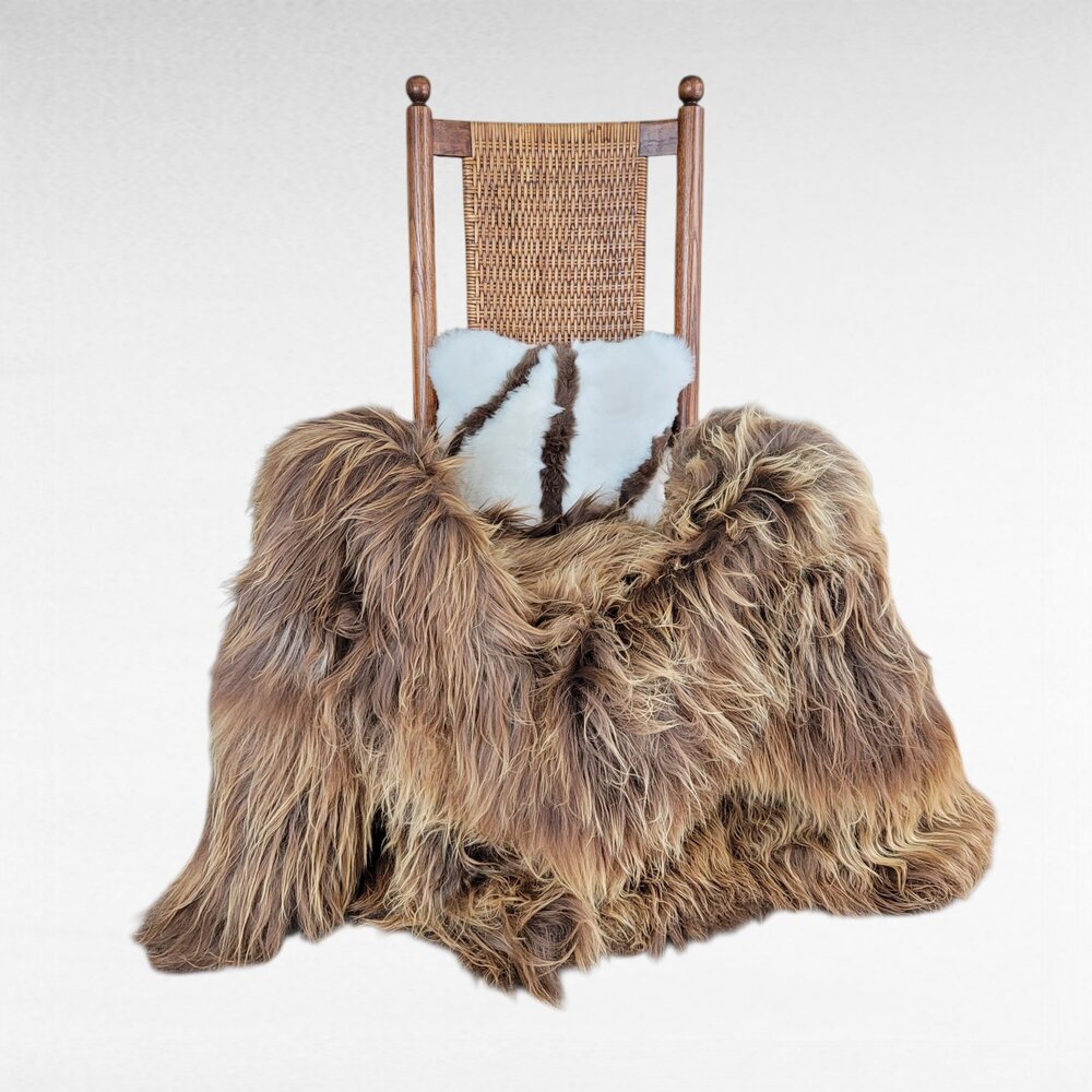 Genuine Icelandic 4-Pelt Sheepskin Rug Blondie Brown 4"-6" Wool Made in USA
